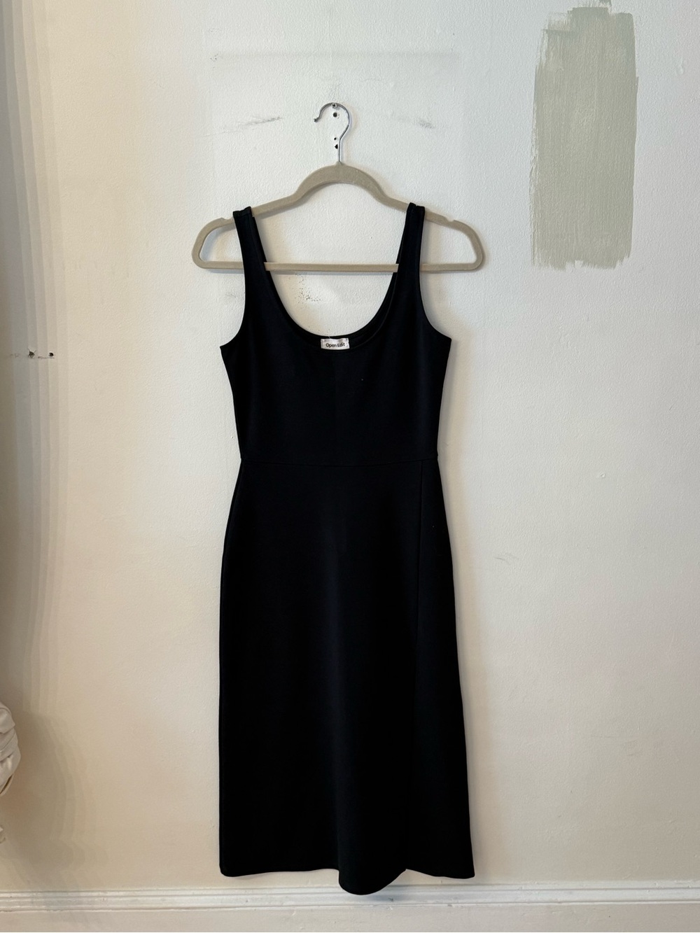 Classic Black Scoop Neck Midi Dress with side slit